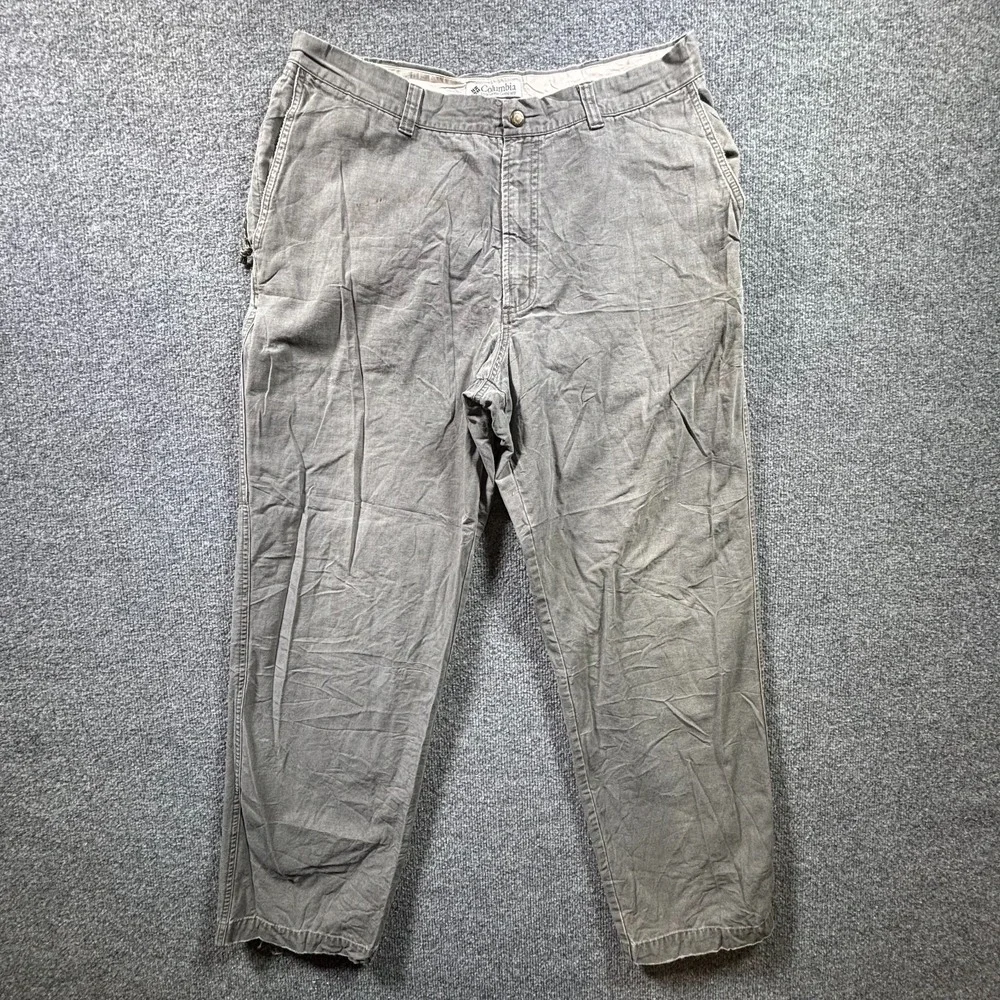 Columbia Chino Pants Mens 36x32 Gray Canvas Straight Leg Utility Rugged Outdoor